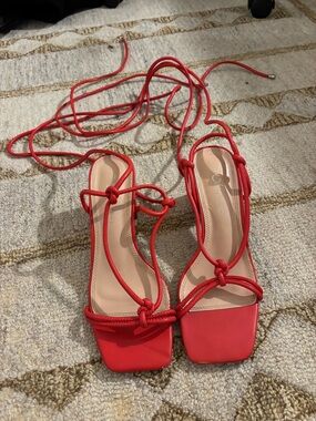 Red Strappy Lace-Up Women's Sandals